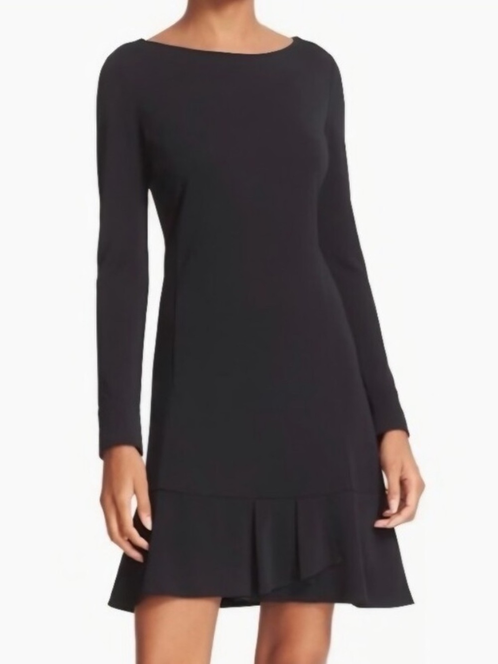 Tory Burch Foster Classic Black Long-Sleeve Ruffle-Hem Dress